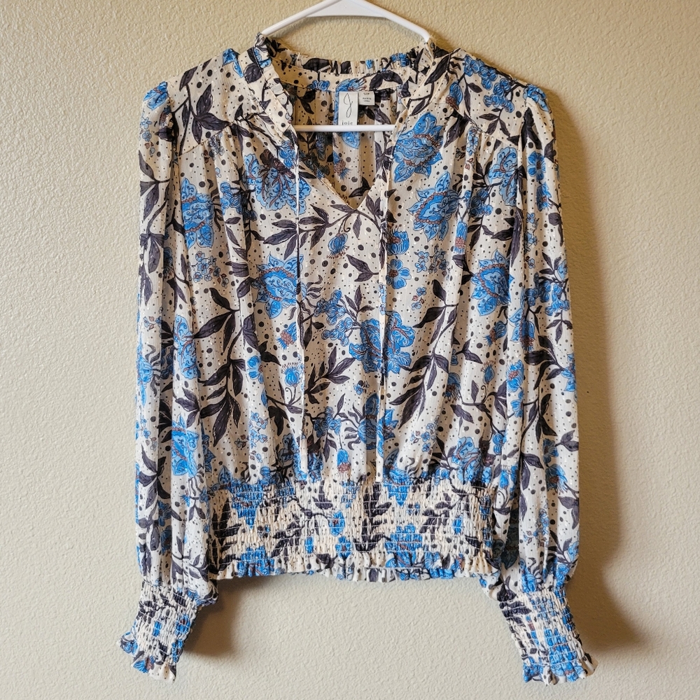 Joie Floral long sleeve Smocked Waist Blouse, Small